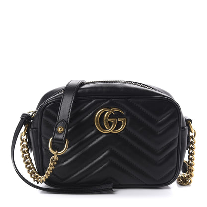 Gucci Calfskin Matelasse Mini GG Marmont Chain Shoulder Bag Black 1 of 10