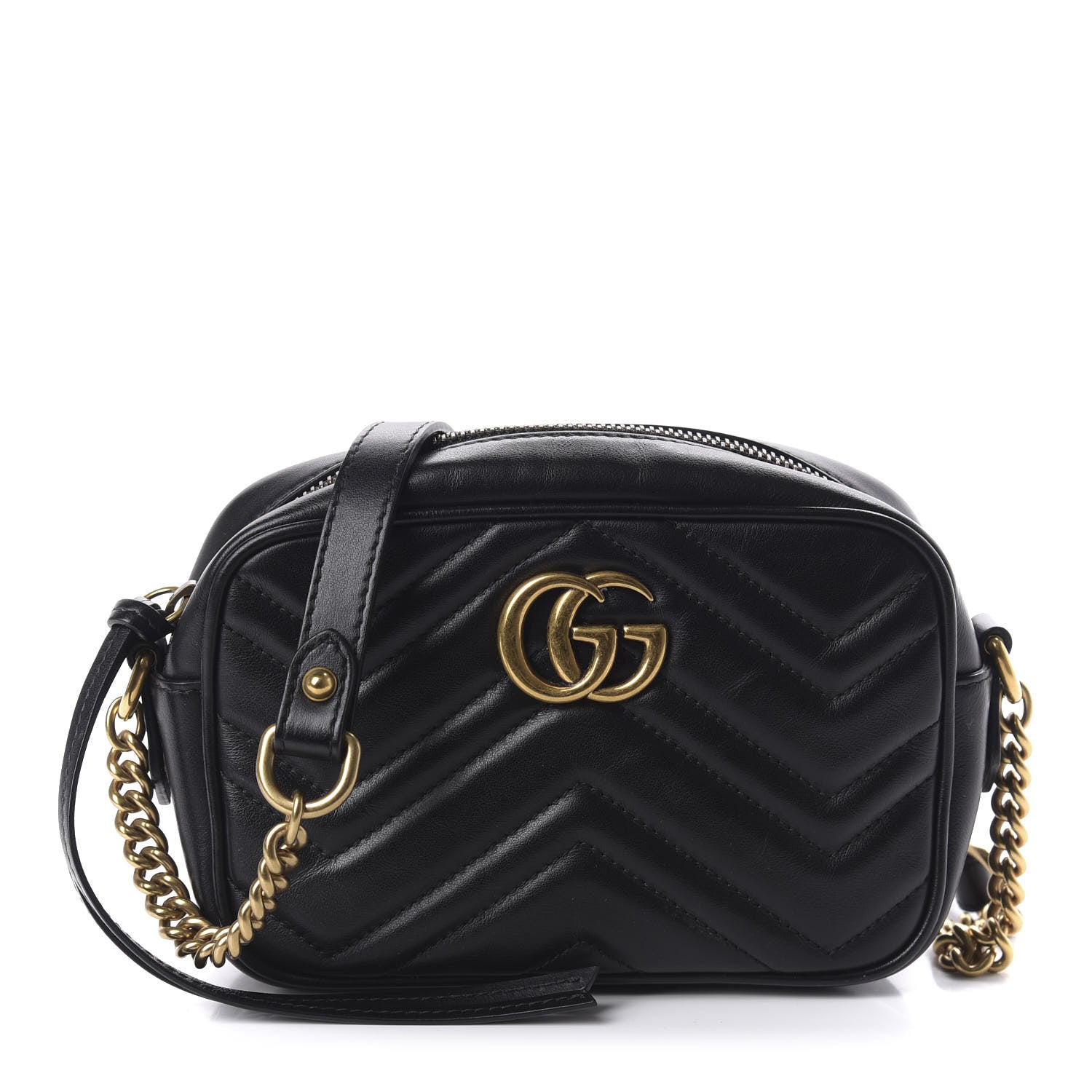 Gucci Calfskin Matelasse Mini GG Marmont Chain Shoulder Bag Black 1 of 10