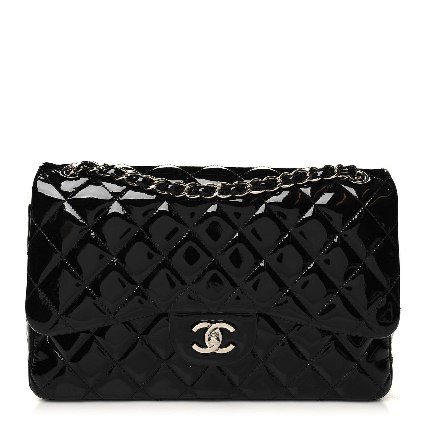 Patent Quilted Jumbo Double Flap Black