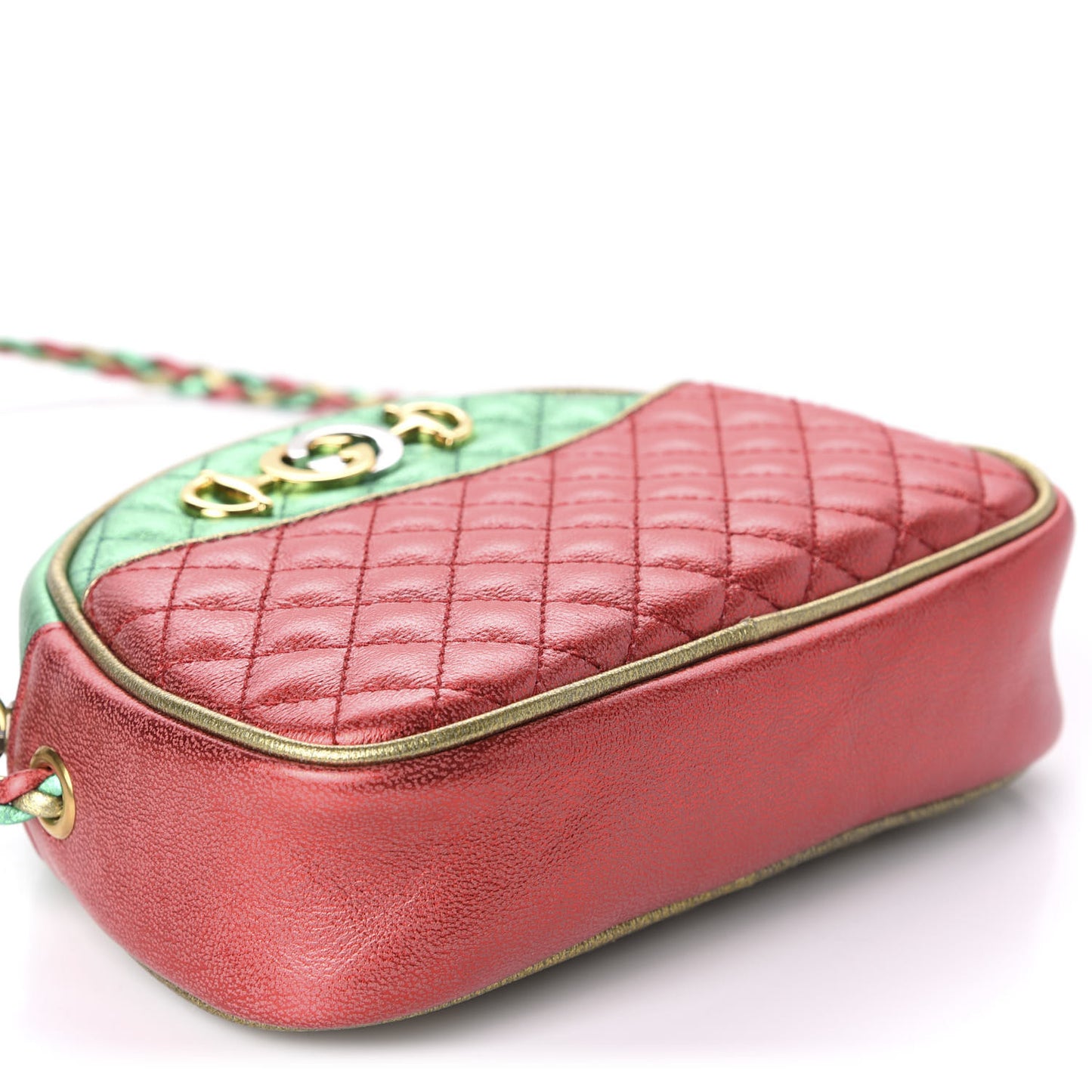 Laminated Nappa Trapuntata Mini Zumi Dome Shoulder Bag Rosso Jasmine Green Rame