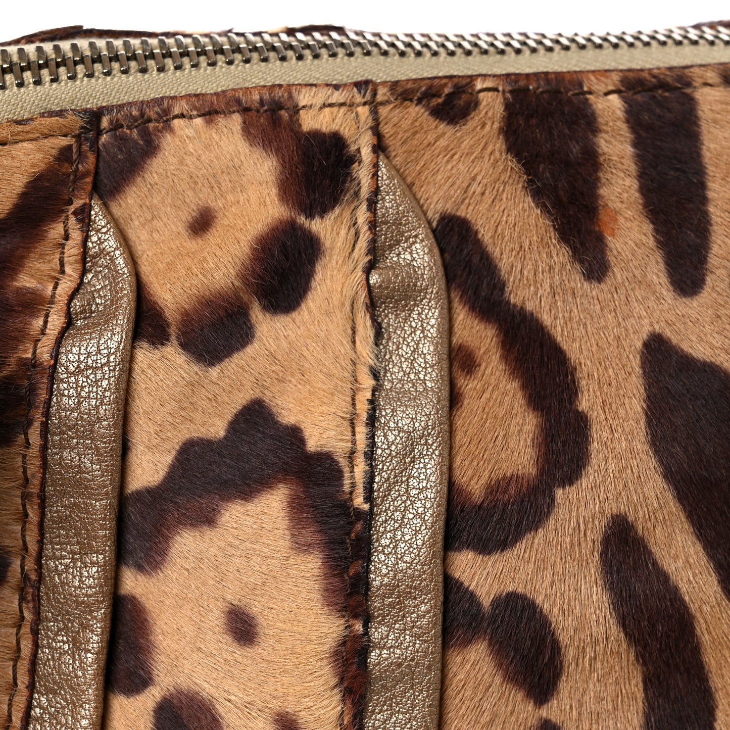 Calf Hair Leopard Print Shoulder Bag Gold