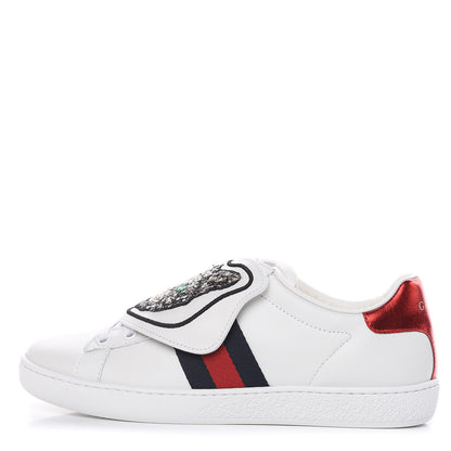 Gucci Calfskin Sequins Web Cat Womens Ace Sneakers 36 White 1 of 11