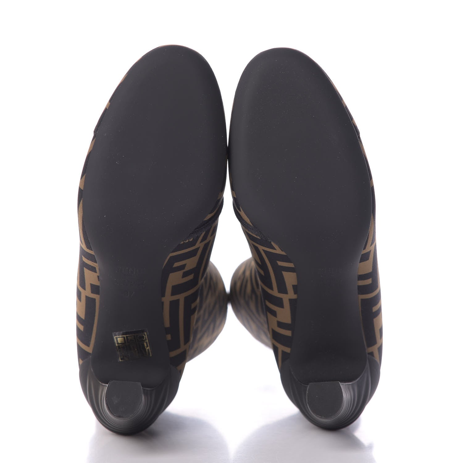 Fendi Lycra Vitello FF Logo Tape Promenade Ankle Boots 37 Tobacco Black 7 of 9