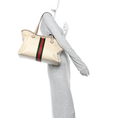 Gucci GG Supreme Monogram Textured Dollar Calfskin Web Medium Ophidia Shopping Tote Beige Mystic White Oatmeal 2 of 10