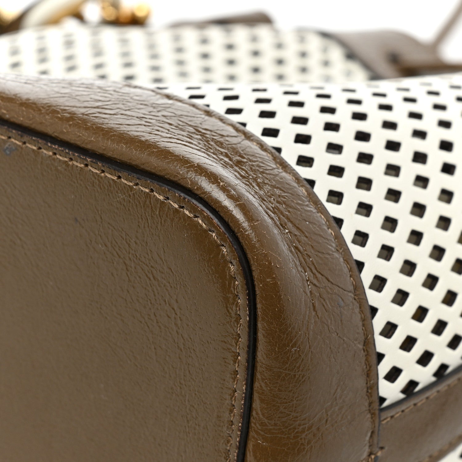 Fendi Vitello Liberty Glossy Lambskin F is Fendi Perforated Mini Mon Tresor Bucket Bag White Ice Rust Maya 11 of 14