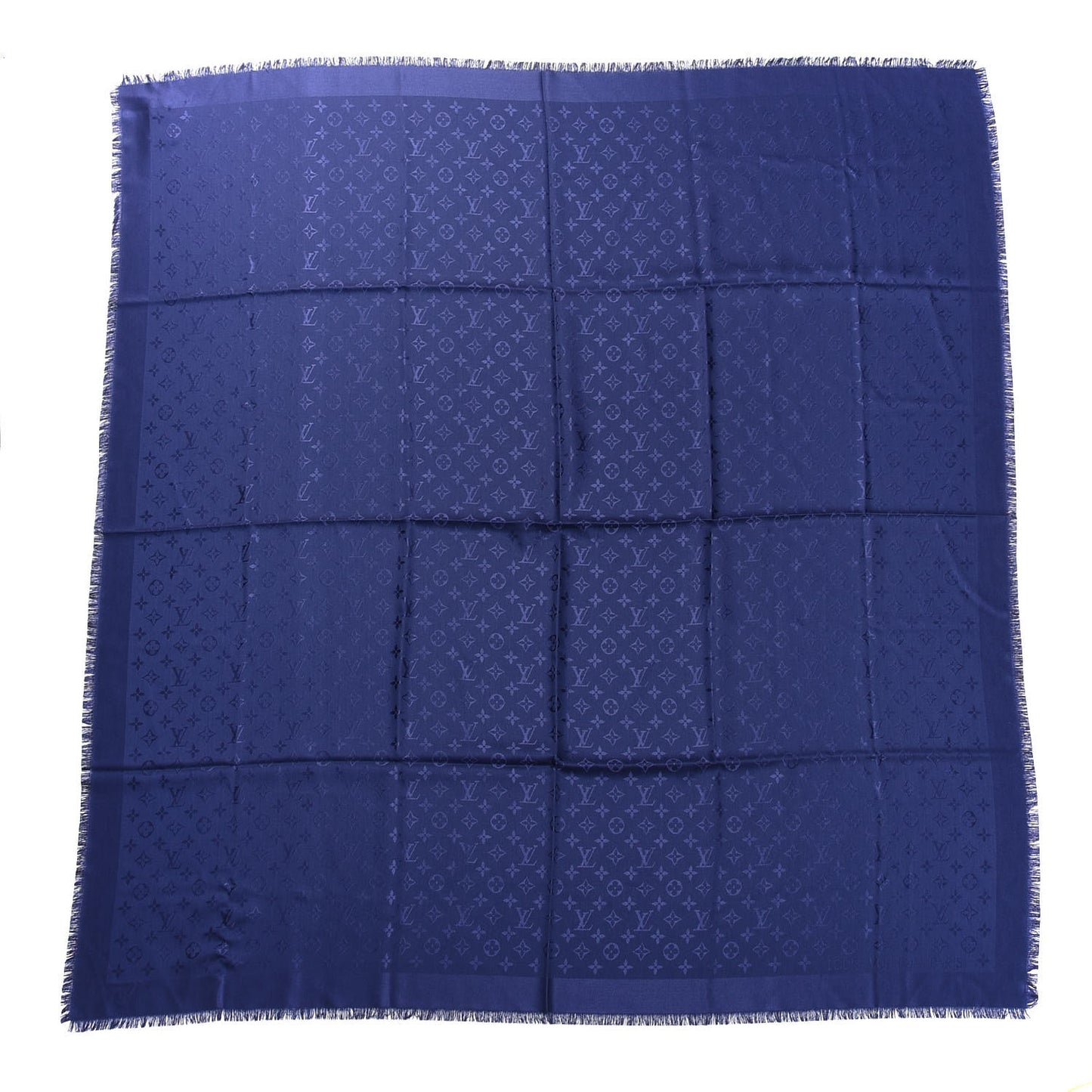 Silk Wool Monogram Shawl Night Blue