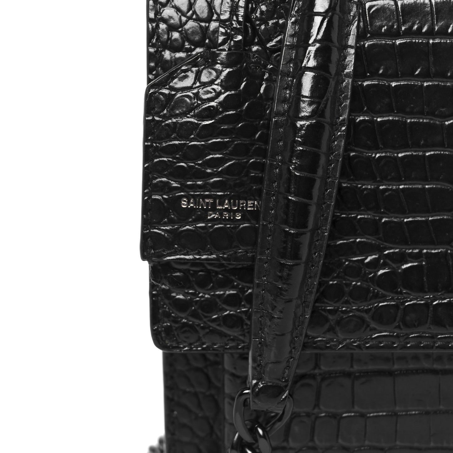 Calfskin Crocodile Embossed Medium Monochrome Monogram Sunset Black