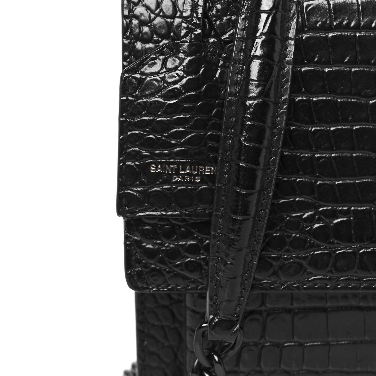 Saint Laurent Calfskin Crocodile Embossed Medium Monochrome Monogram Sunset Black 9 of 12