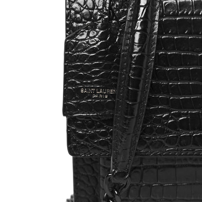 Saint Laurent Calfskin Crocodile Embossed Medium Monochrome Monogram Sunset Black 9 of 12