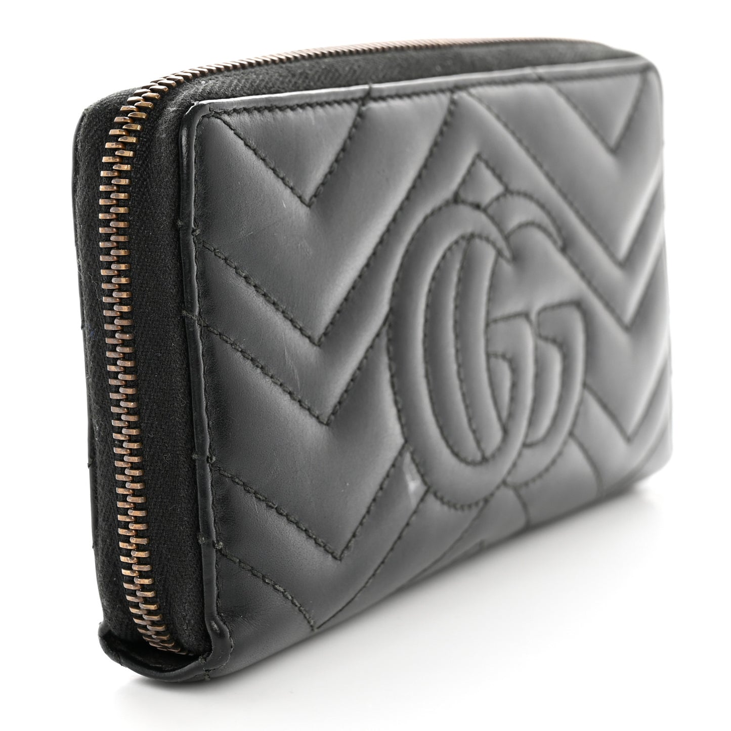 Calfskin Matelasse GG Marmont Zip Around Wallet Black