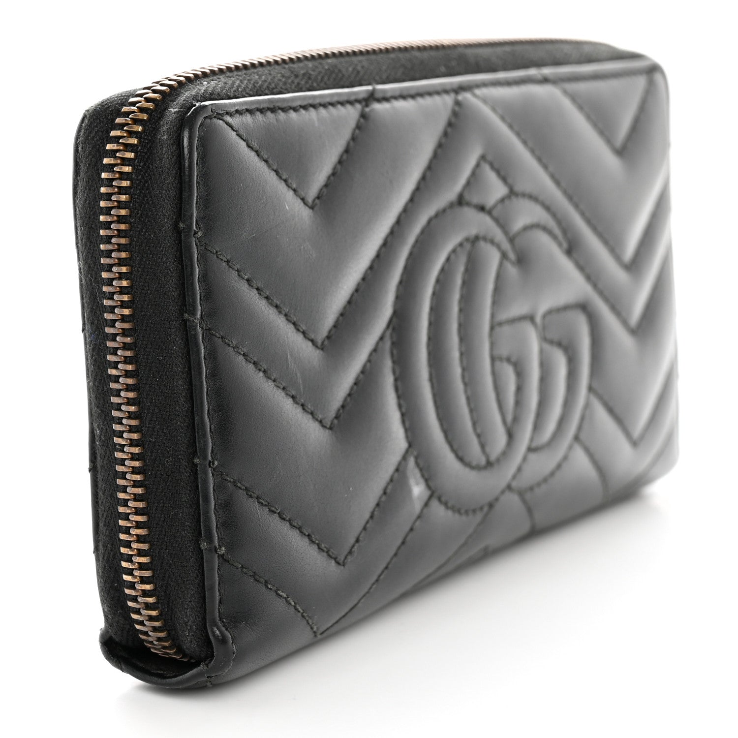 Gucci Calfskin Matelasse GG Marmont Zip Around Wallet Black 3 of 15