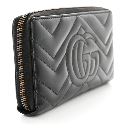 Gucci Calfskin Matelasse GG Marmont Zip Around Wallet Black 3 of 15
