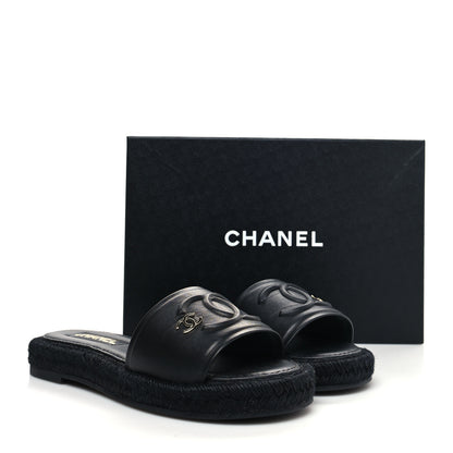 Chanel Lambskin Espadrille Mule Sandals 39 Black 9 of 9