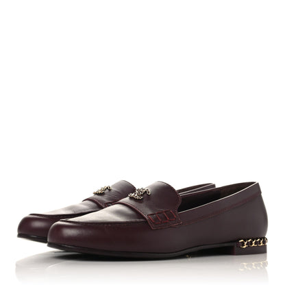 Chanel Calfskin CC Chain Mocassin Loafers 38 Burgundy 3 of 10