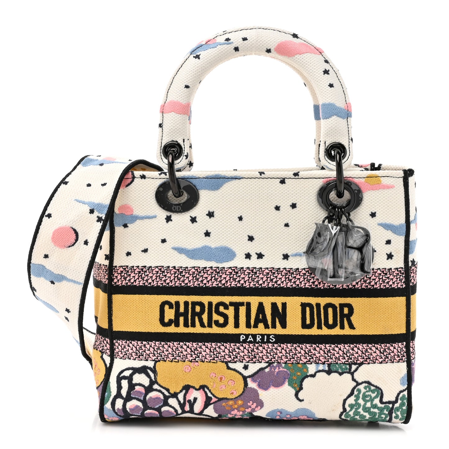 Canvas Embroidered Ciel De Reve Medium Lady D-Lite Latte Multicolor