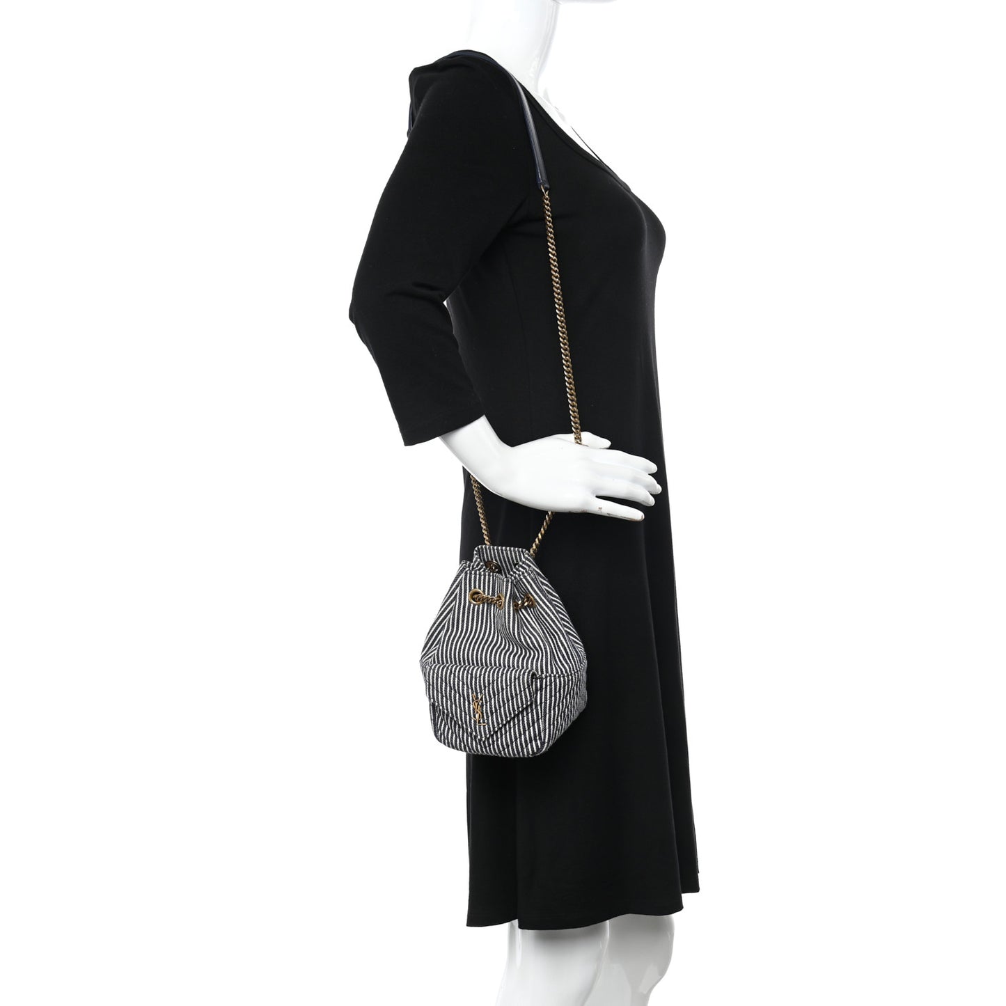 Canvas Striped Nano Joe Bucket Bag Deep Marine Cream