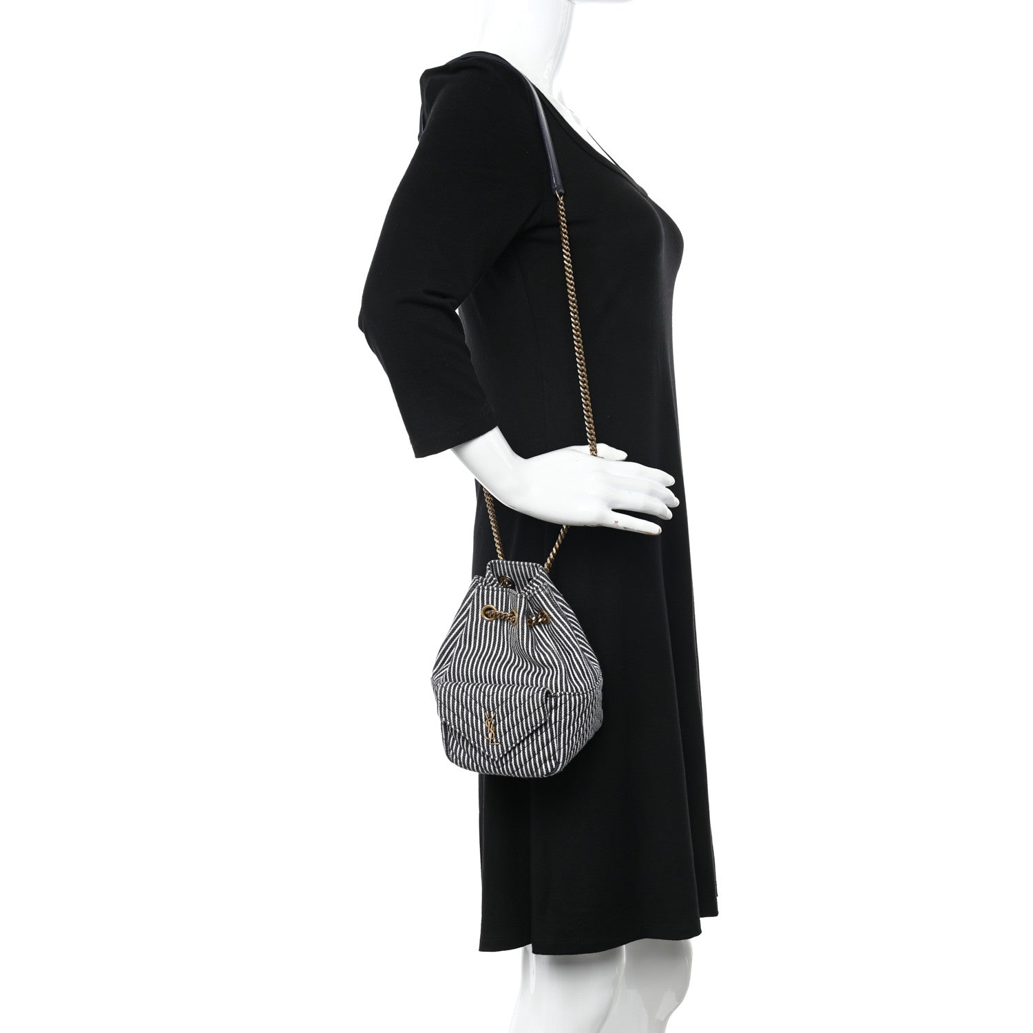 Saint Laurent Canvas Striped Nano Joe Bucket Bag Deep Marine Cream 2 of 9