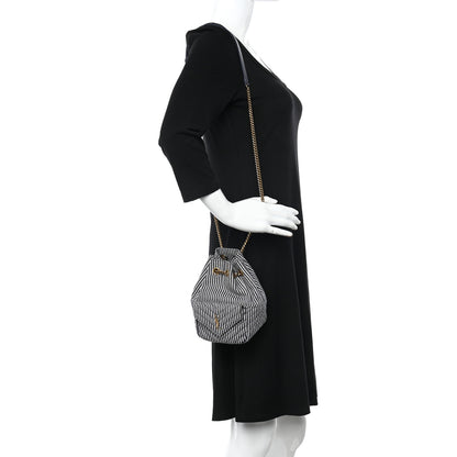 Saint Laurent Canvas Striped Nano Joe Bucket Bag Deep Marine Cream 2 of 9