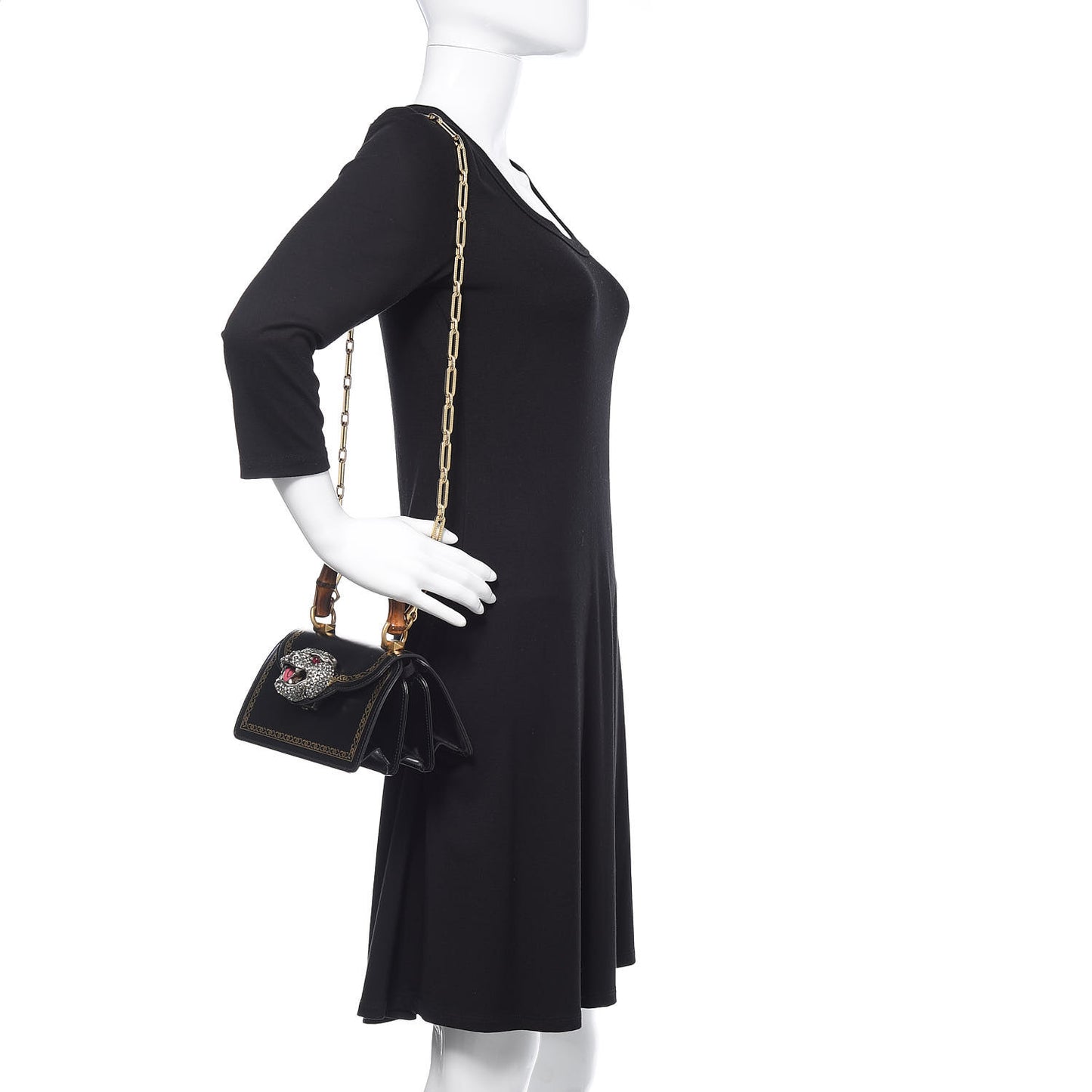 Calfskin Bamboo Mini Thiara Top Handle Bag Black