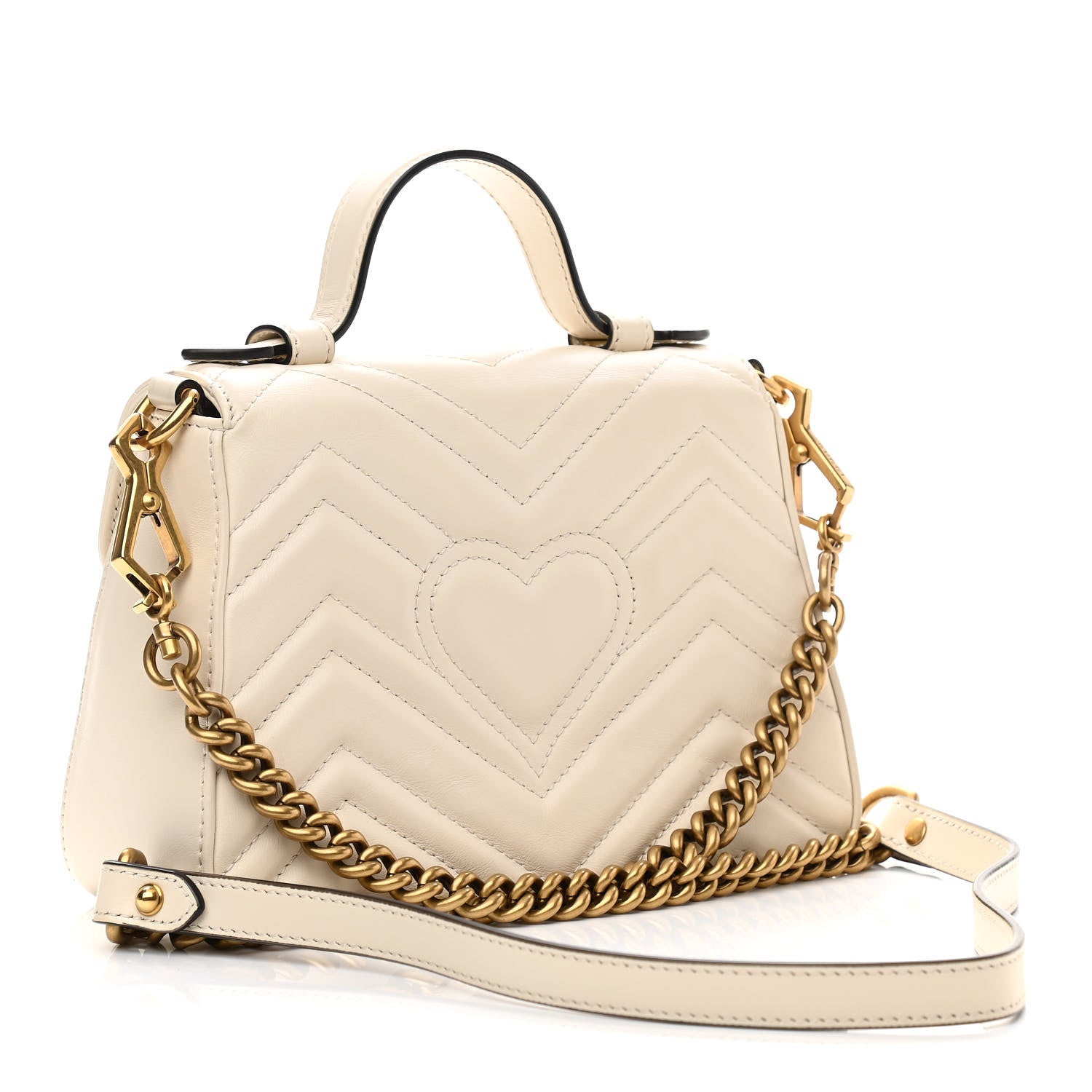 Gucci Calfskin Matelasse Mini GG Marmont Top Handle Shoulder Bag White 3 of 10