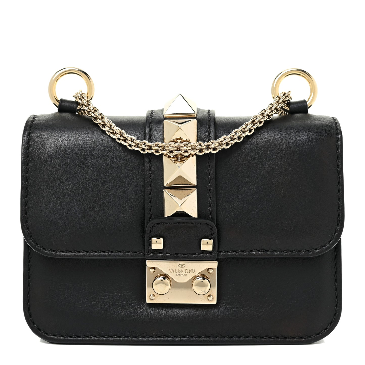 Vitello Mini Glam Lock Rockstud Flap Black