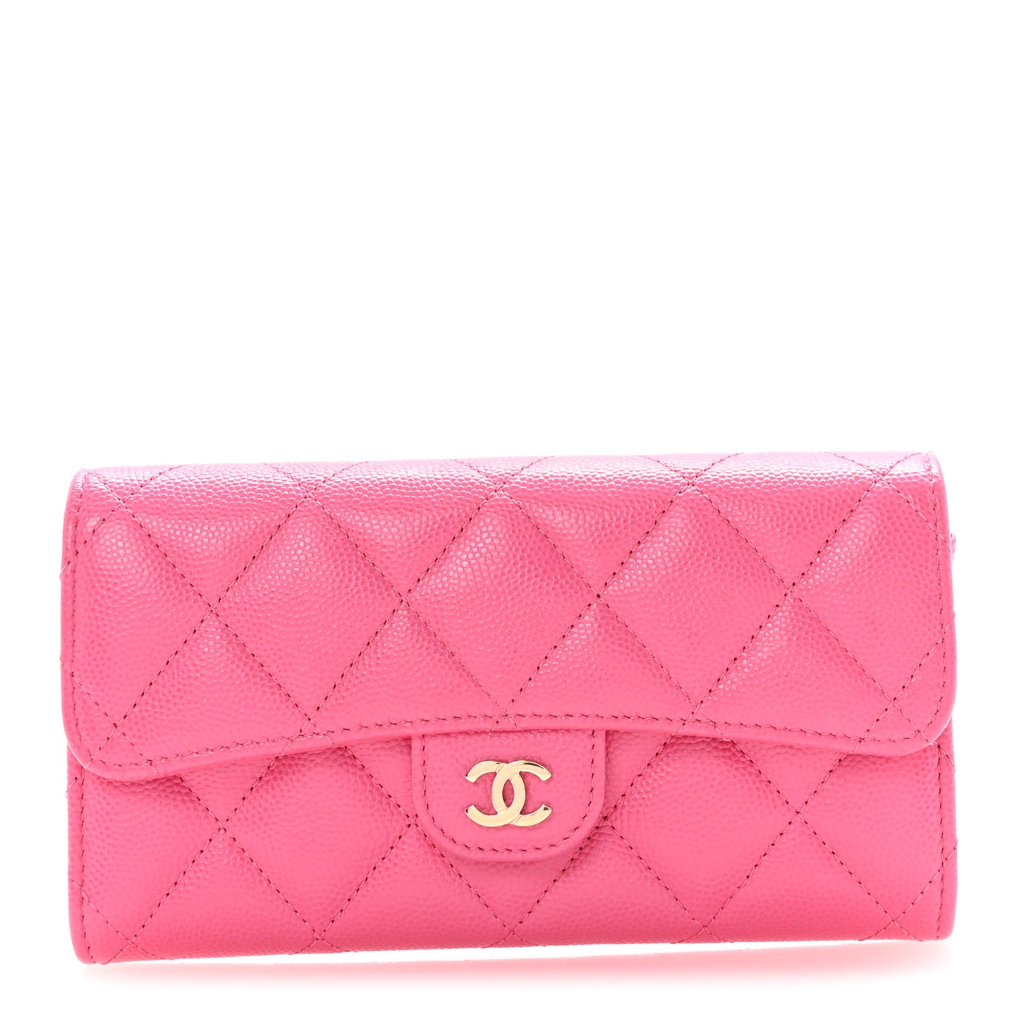 Caviar Quilted Medium Gusset Flap Wallet Pink