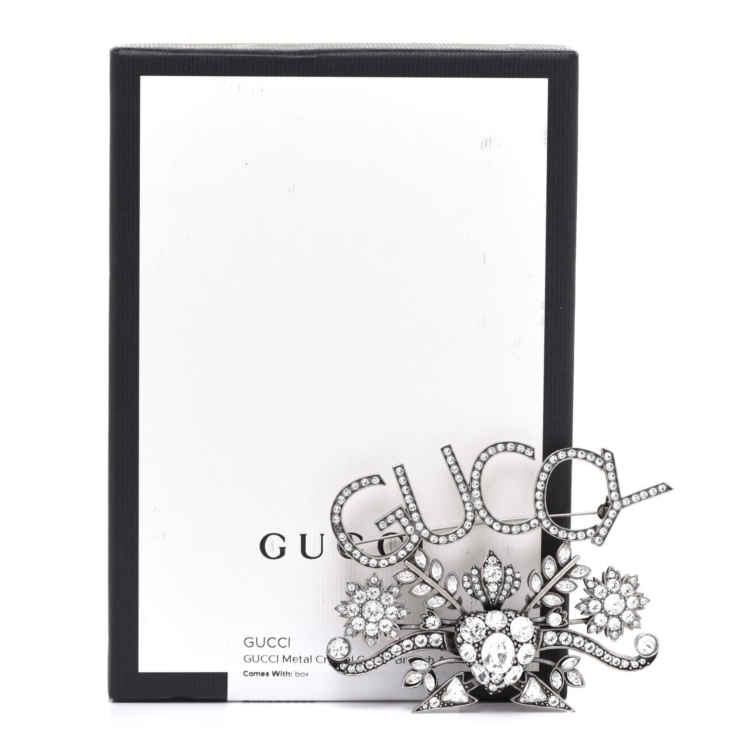 Gucci Metal Crystal Guccy Brooch Aged Silver 5 of 5