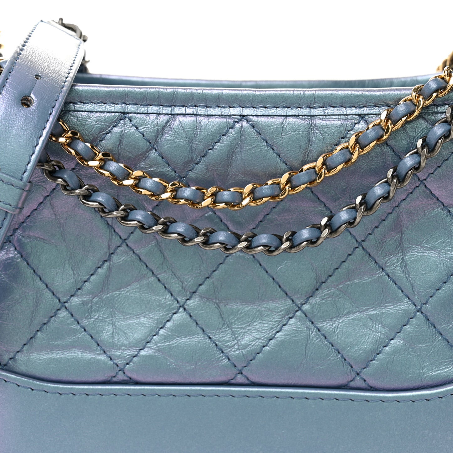 Iridescent Lambskin Calfskin Quilted Small Gabrielle Hobo Blue