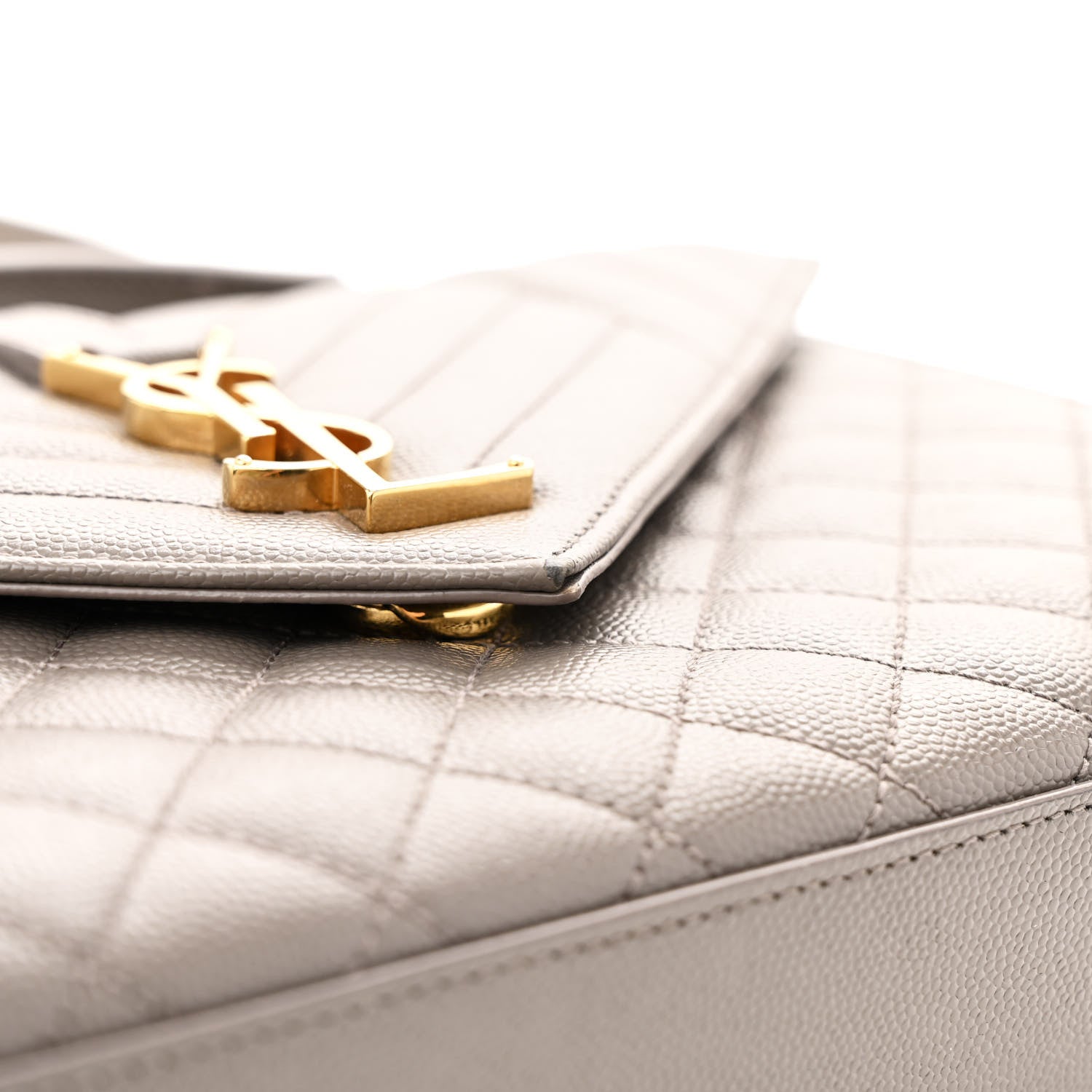 Saint Laurent Grain De Poudre Textured Mixed Matelasse Medium Triquilt Monogram Satchel Fog 14 of 15