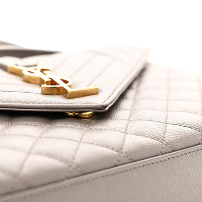 Saint Laurent Grain De Poudre Textured Mixed Matelasse Medium Triquilt Monogram Satchel Fog 14 of 15