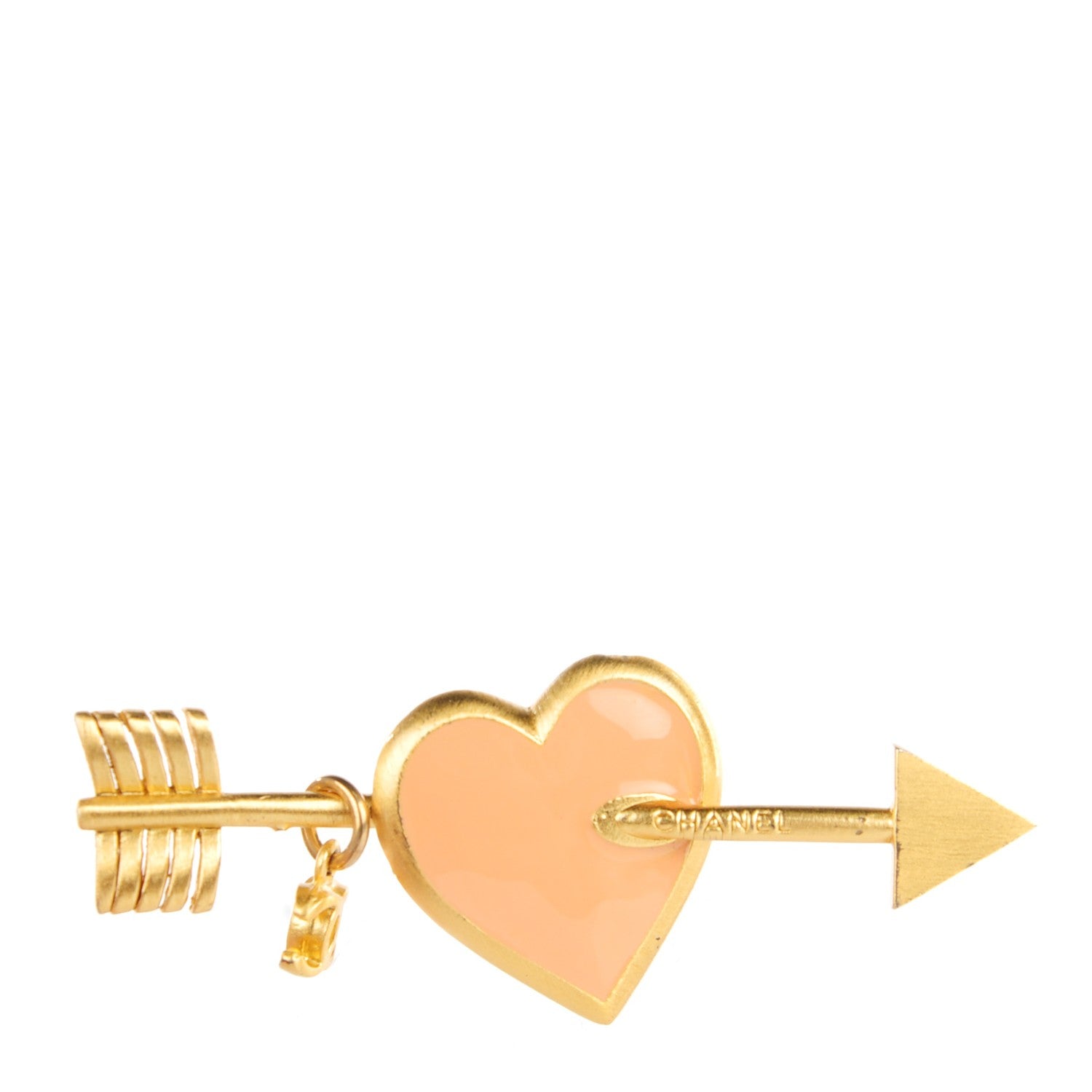 Chanel CC Enamel Heart Brooch Pink Gold 1 of 5