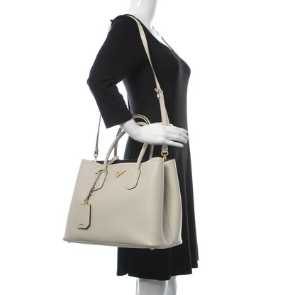 Prada Saffiano Cuir Medium Double Bag Talco Black 2 of 12
