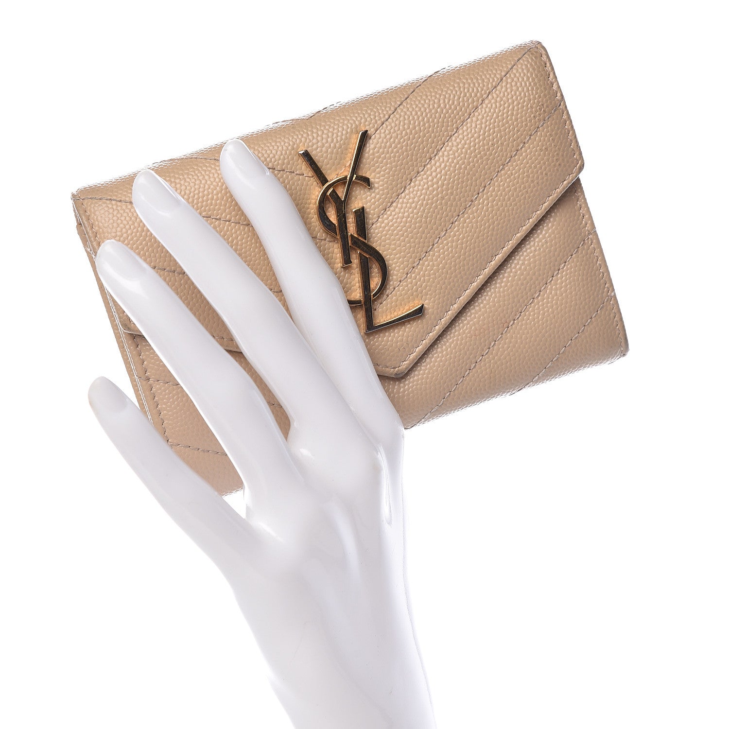 Saint Laurent Grain De Poudre Matelasse Chevron Small Monogram Envelope Wallet Nude Powder 2 of 13