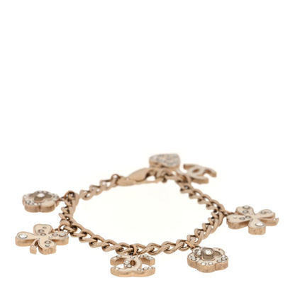 Chanel Enamel Crystal Pearl CC Lucky Charms Bracelet Gold White 1 of 5