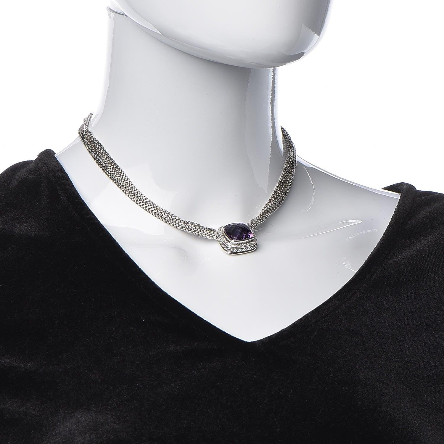 David Yurman Sterling Silver Diamond Amethyst 14mm Albion Pendant Necklace 2 of 7