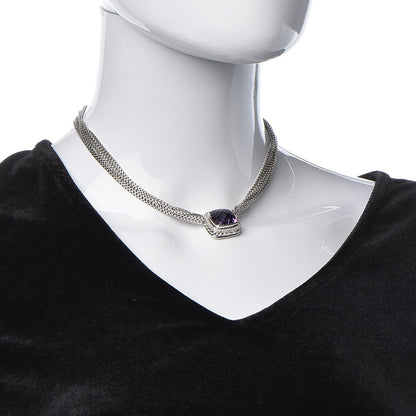 David Yurman Sterling Silver Diamond Amethyst 14mm Albion Pendant Necklace 2 of 7