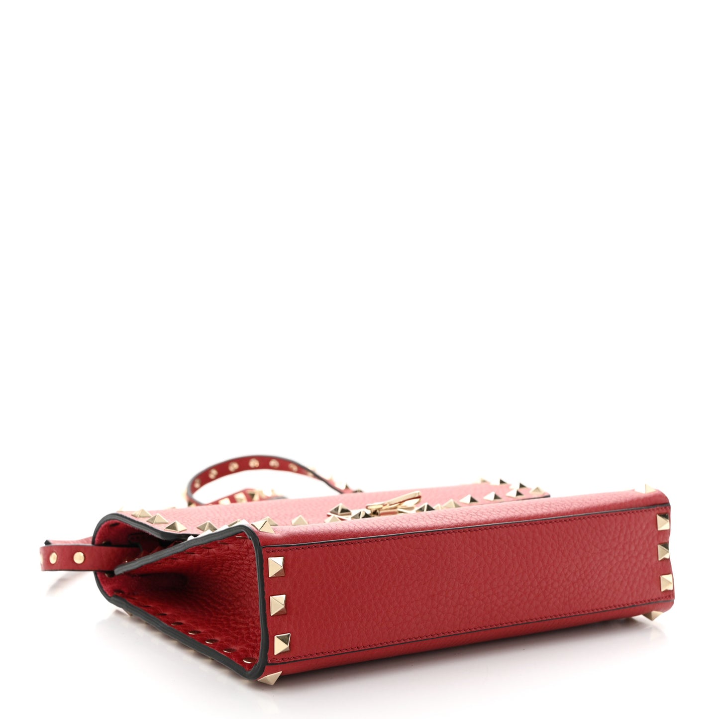 Pebbled Calfskin Medium Rockstud Flip Lock Crossbody Bag Red