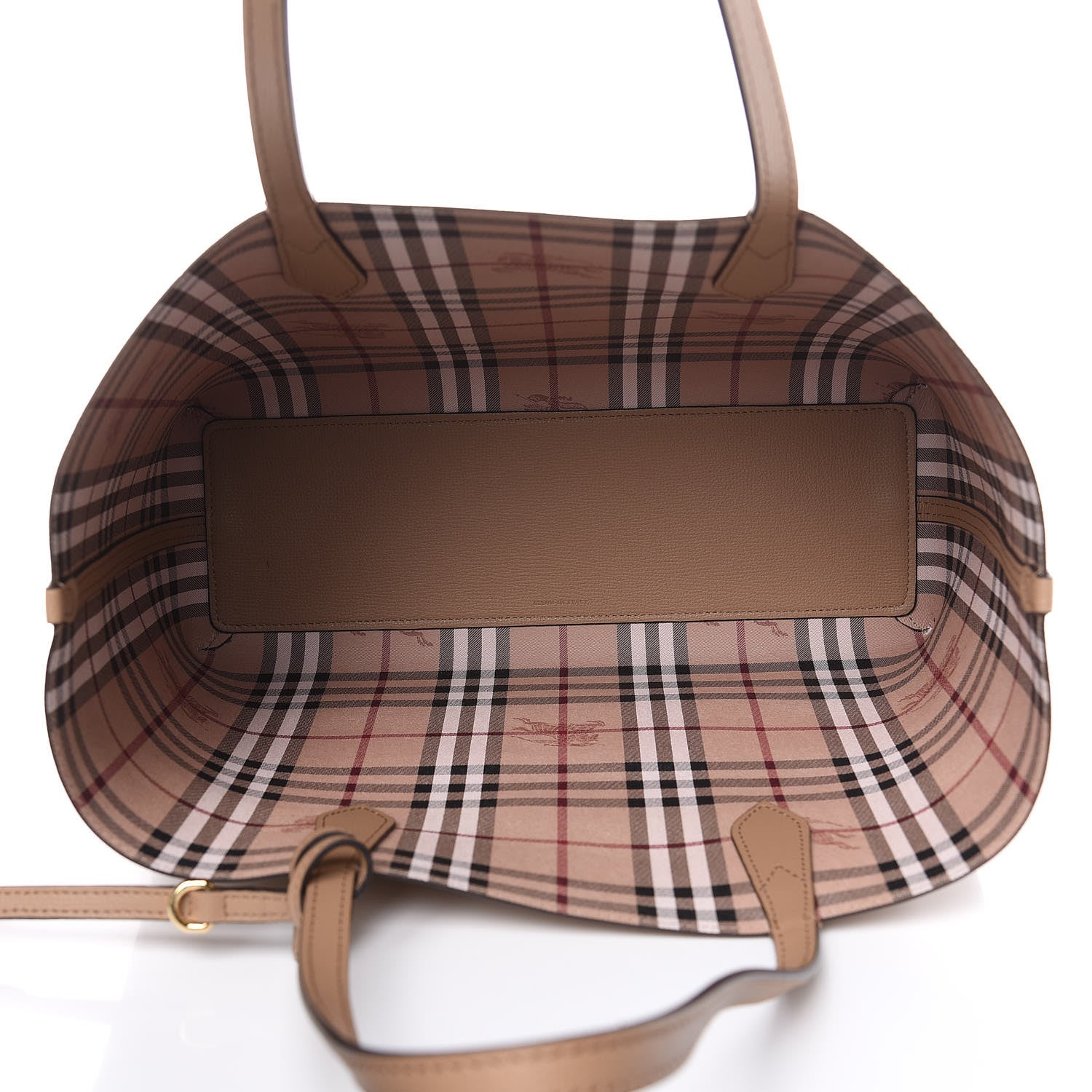 Burberry Grainy Calfskin Haymarket Check Medium Reversible Tote Camel 8 of 15