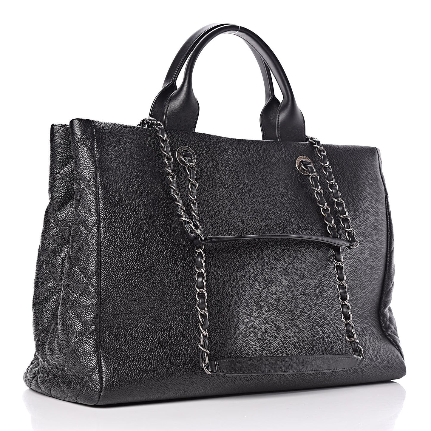 Caviar Tweed Quilted Large Coco Break Shopping Bag Black