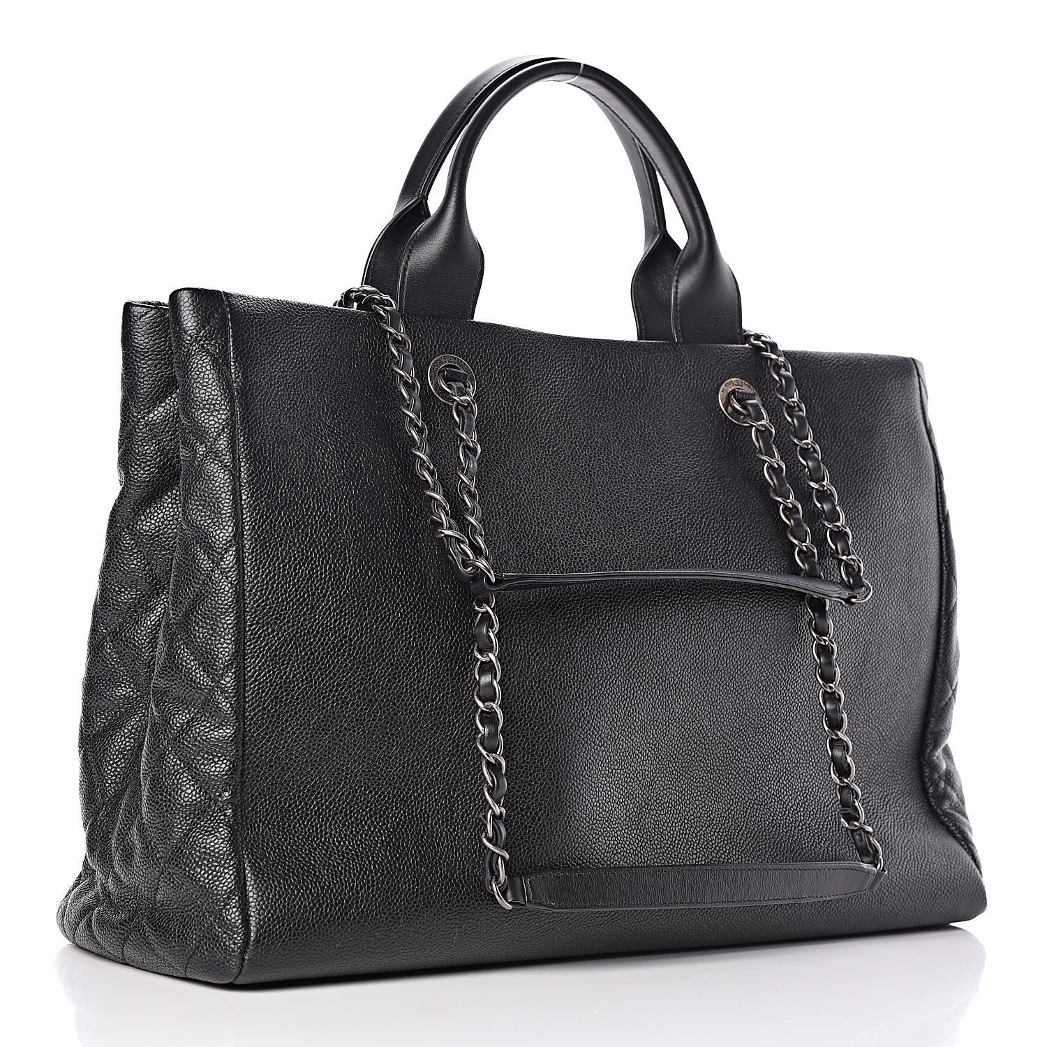 Chanel Caviar Tweed Quilted Large Coco Break Shopping Bag Black 3 of 10