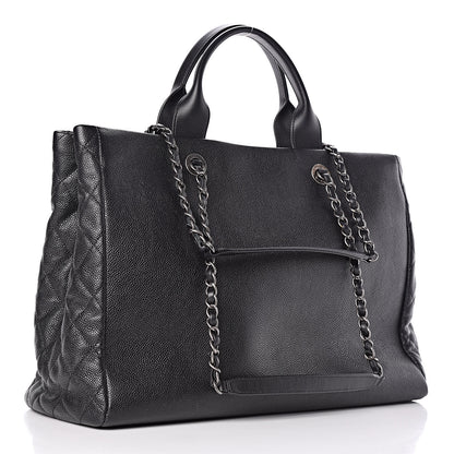Chanel Caviar Tweed Quilted Large Coco Break Shopping Bag Black 3 of 10