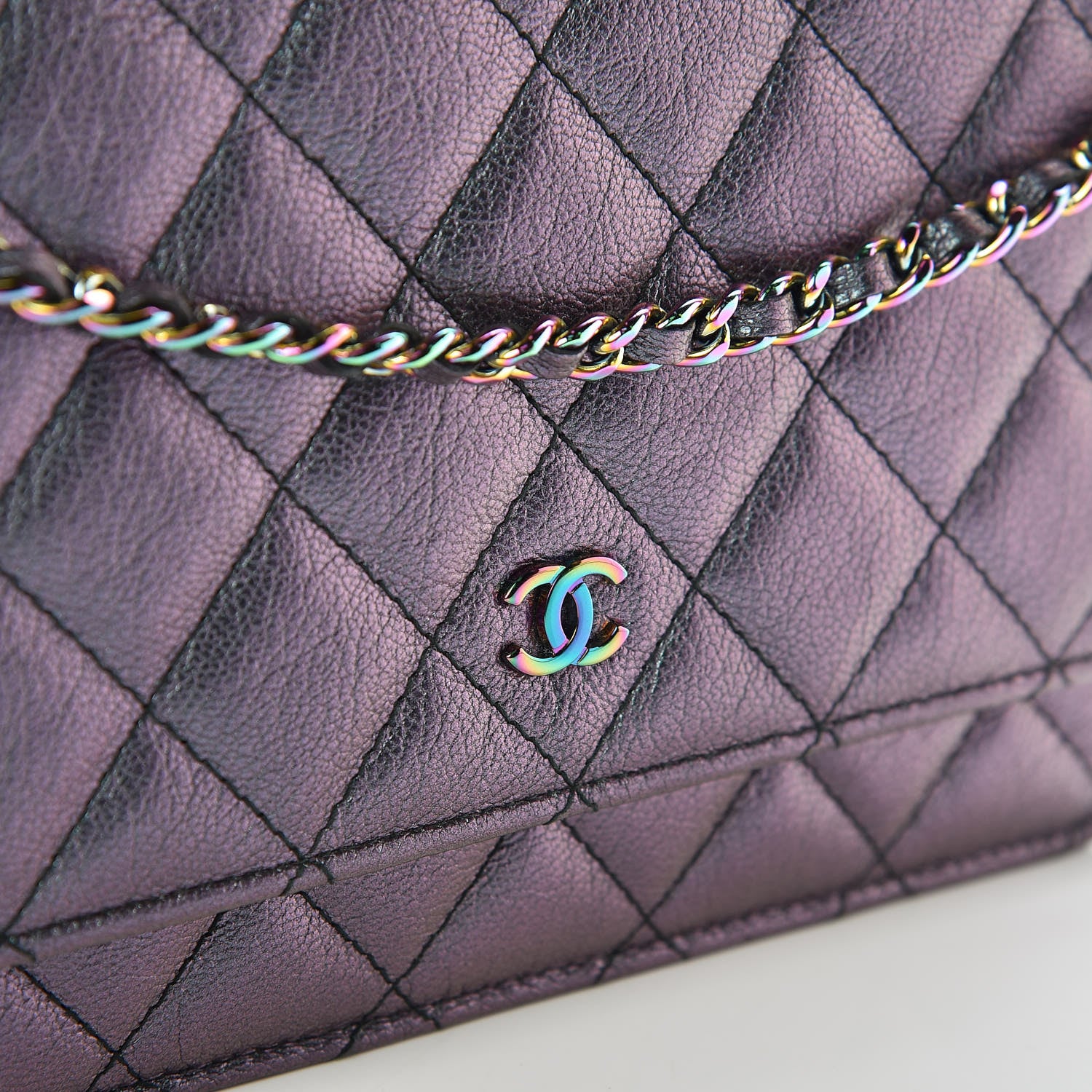 Chanel Iridescent Goatskin Quilted Wallet On Chain WOC Purple 12 of 13