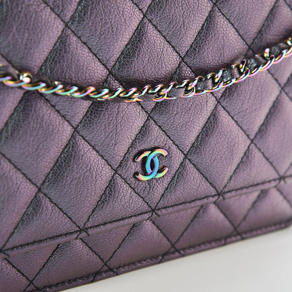 Chanel Iridescent Goatskin Quilted Wallet On Chain WOC Purple 12 of 13
