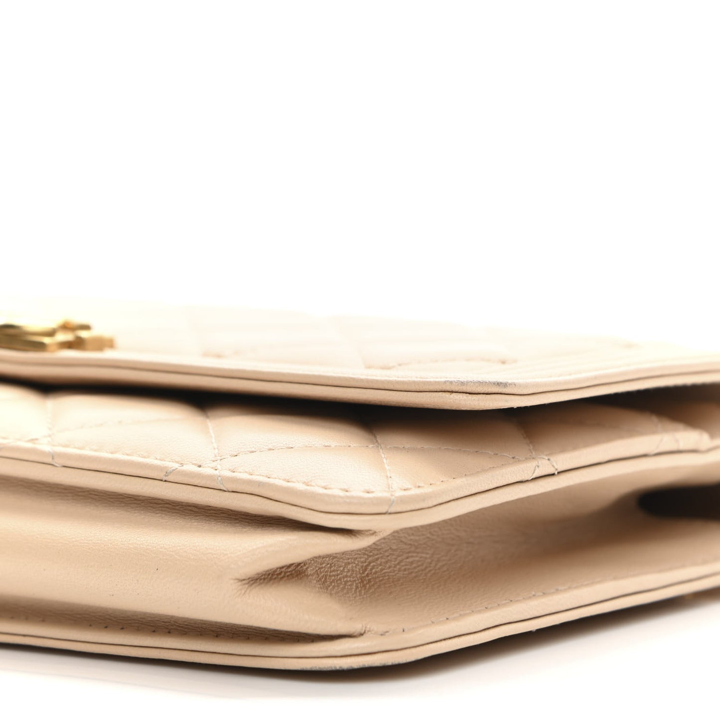Lambskin Quilted Boy Wallet On Chain WOC Beige