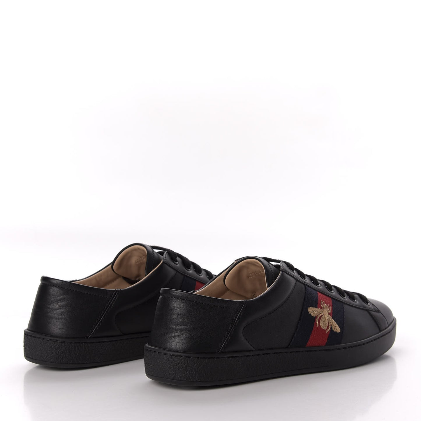 Calfskin Web Bee Embroidered Mens Ace Sneakers 8 Black
