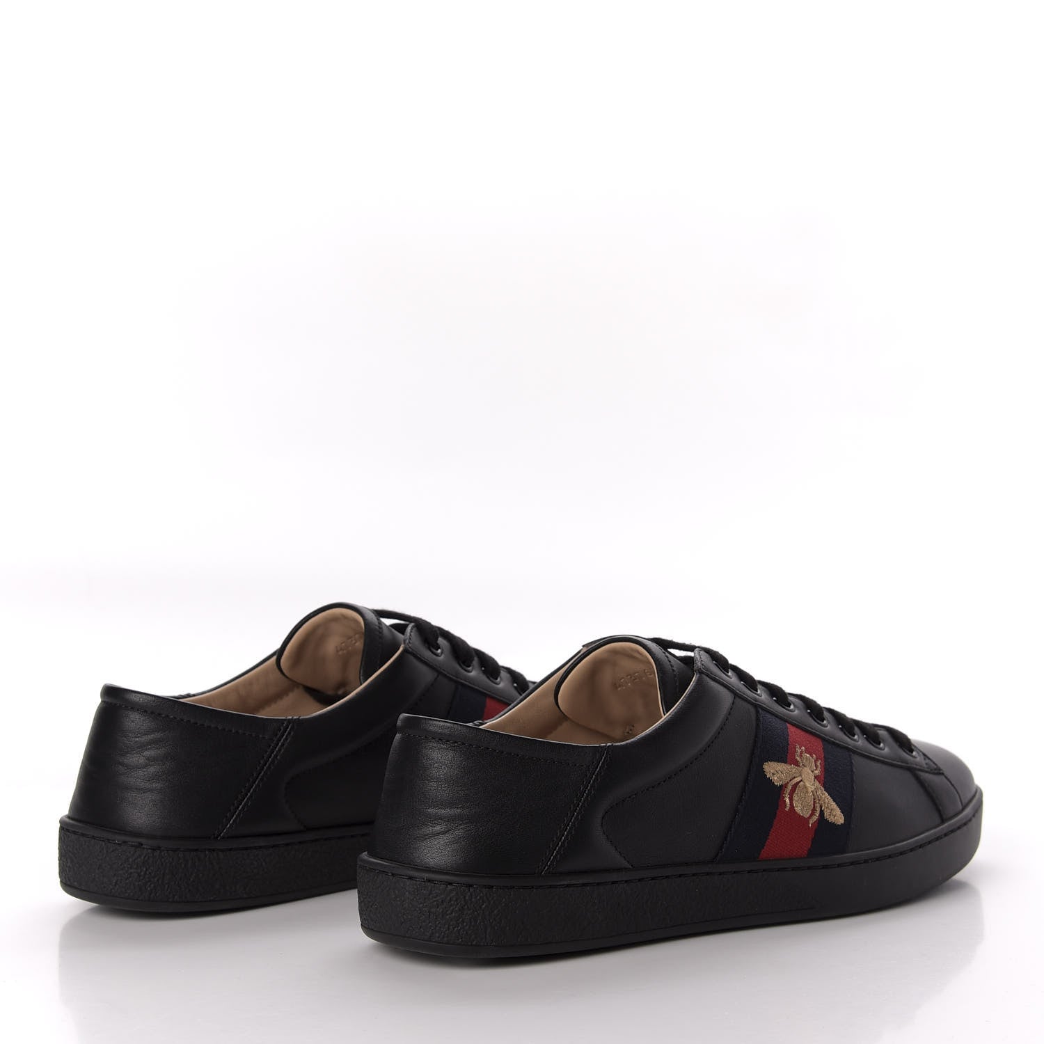 Gucci Calfskin Web Bee Embroidered Mens Ace Sneakers 8 Black 4 of 10