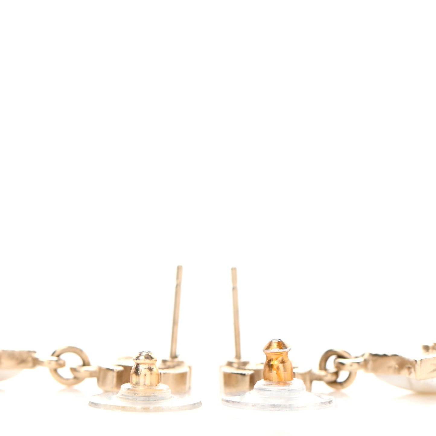 Metal Resin Pearl Star CC Drop Earrings Gold Pearly White