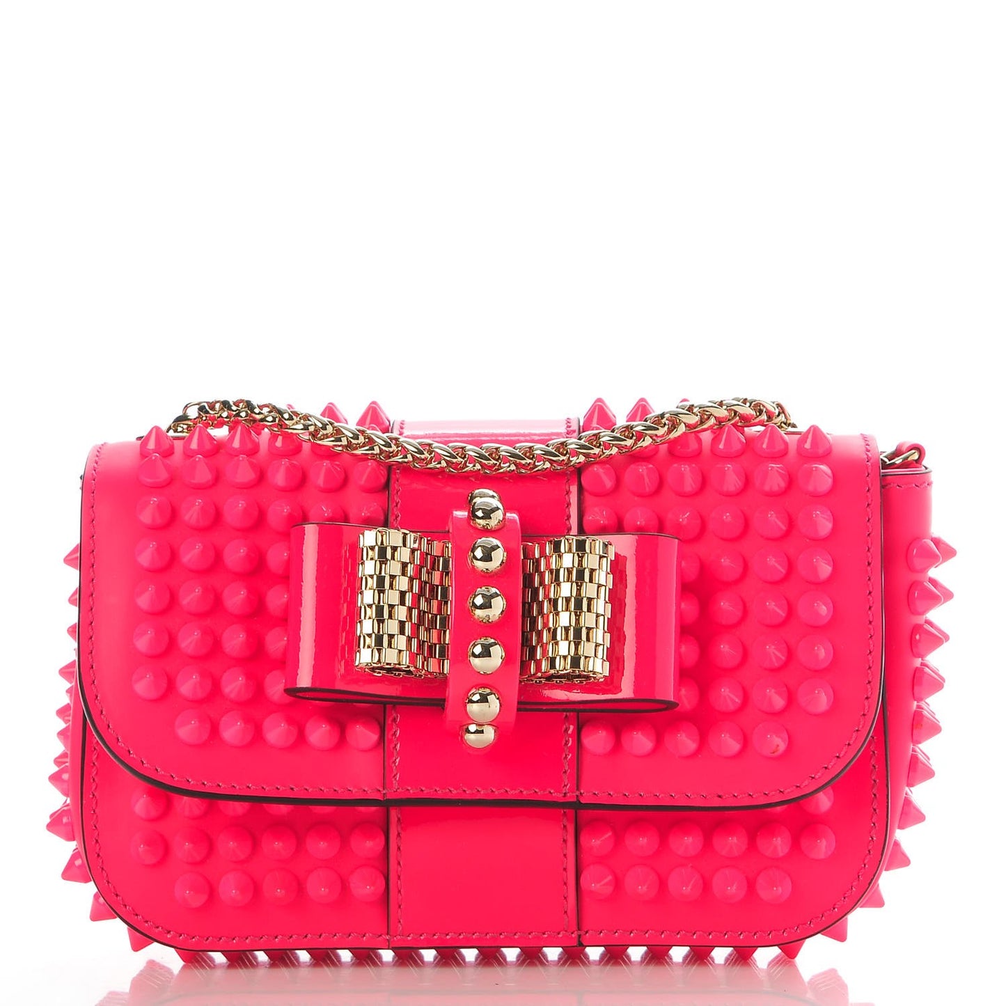 Patent Spiked Sweety Charity Crossbody Bag Neon Pink