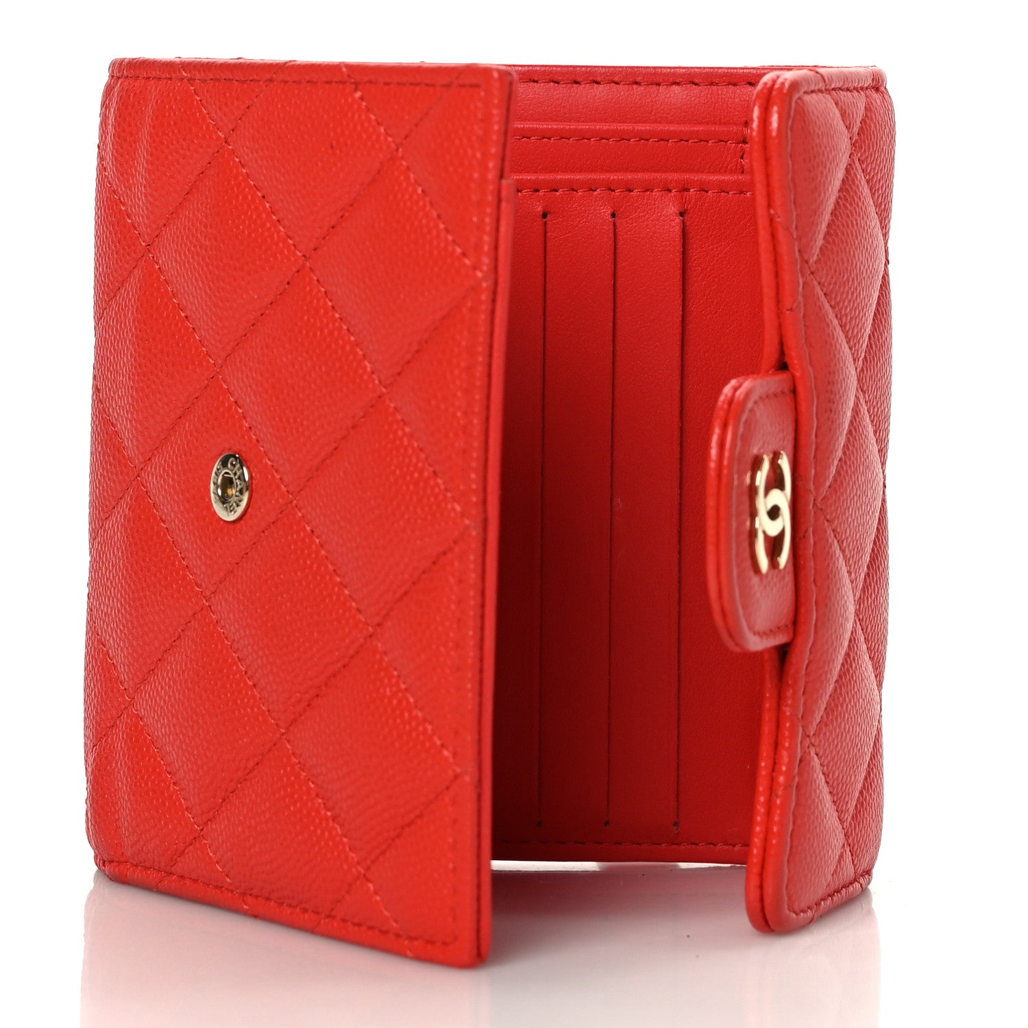 Chanel Caviar Quilted Compact Flap Wallet Red 5 of 8