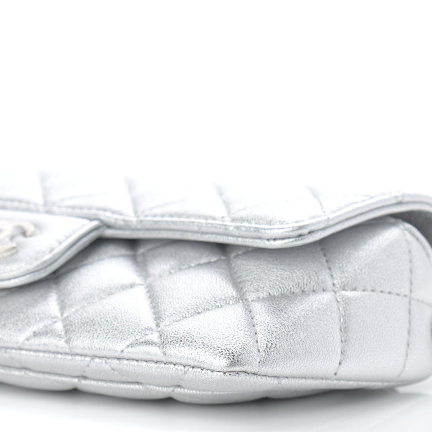 Metallic Lambskin Quilted Glasses Case With Chain Silver